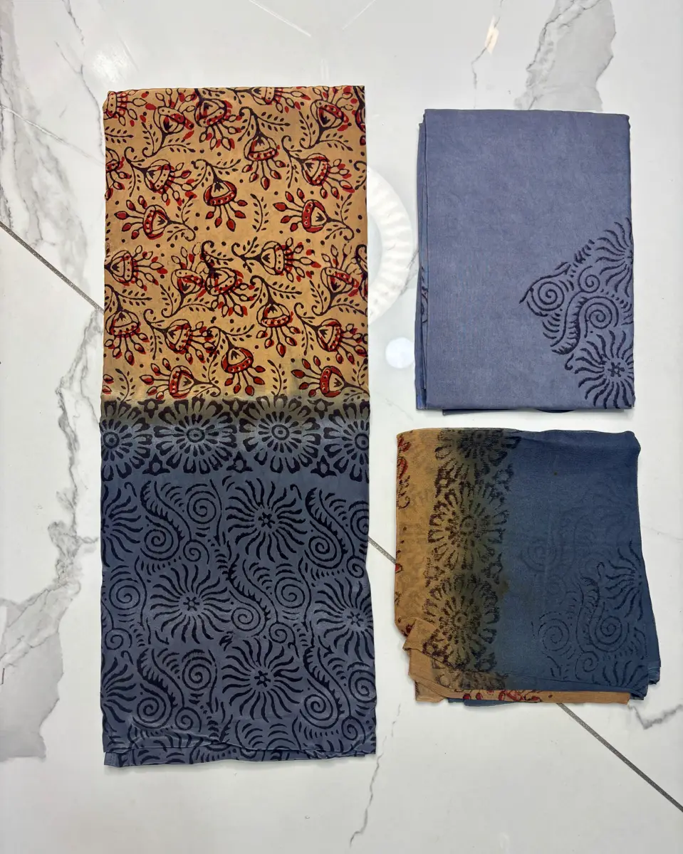 natural crape block print
