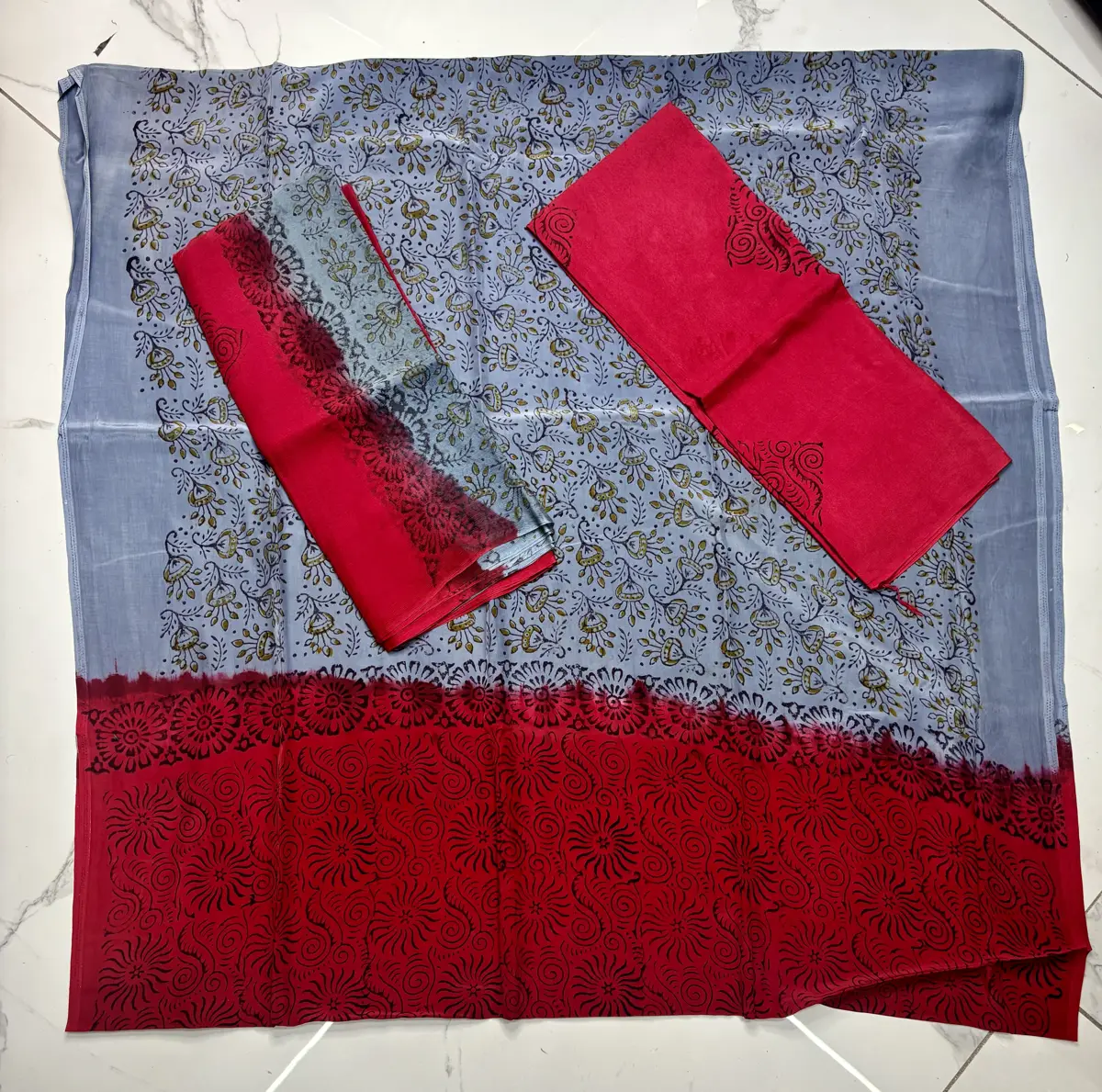 natural crape block print