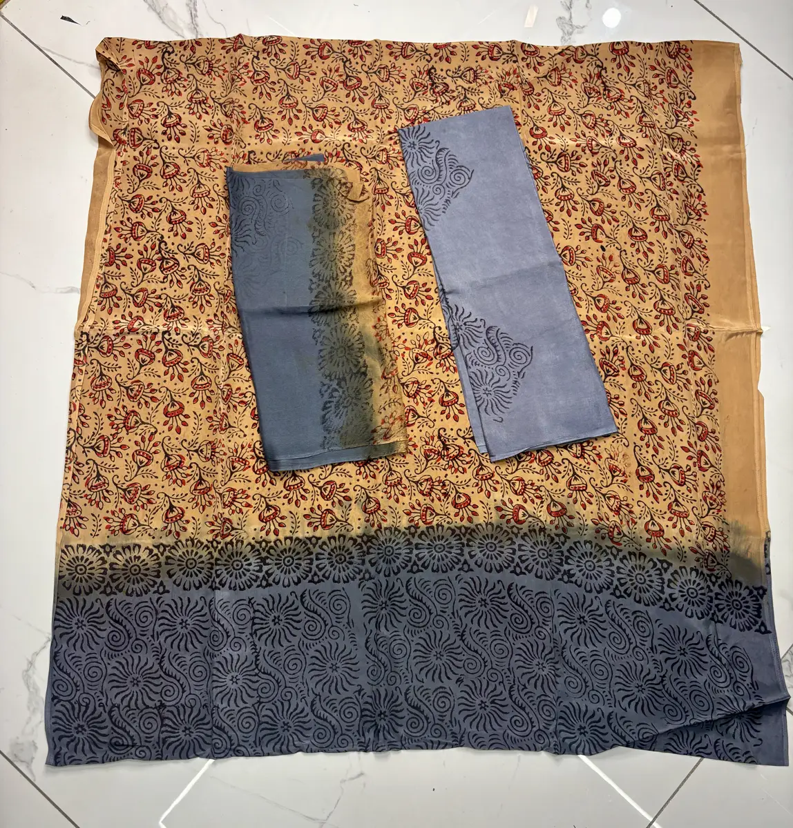natural crape block print