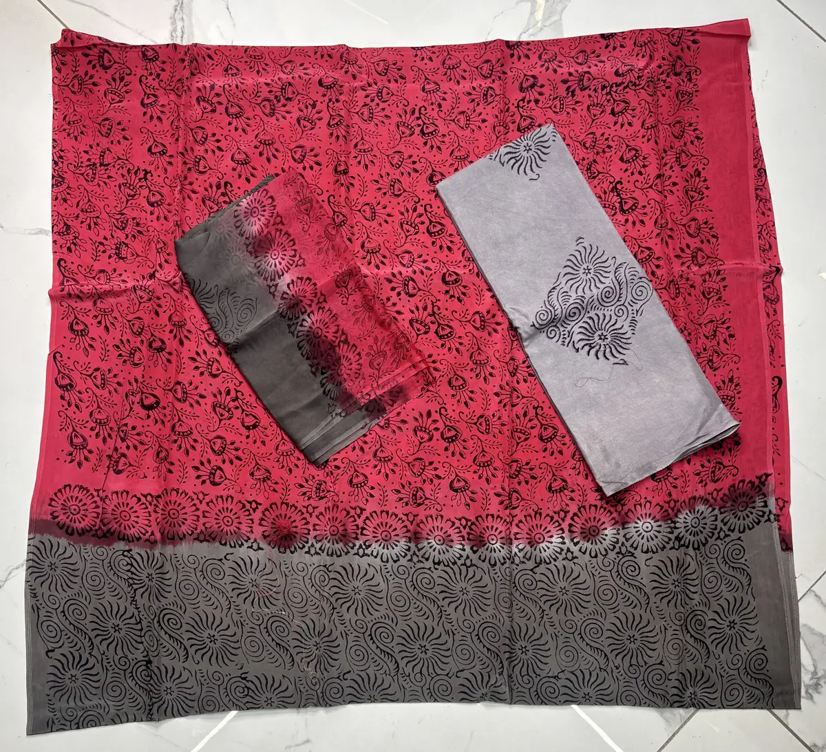 natural crape block print
